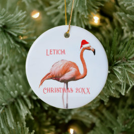 Flamingo in Weihnachtsmannmütze Weihnachten Kerami Keramik Ornament
