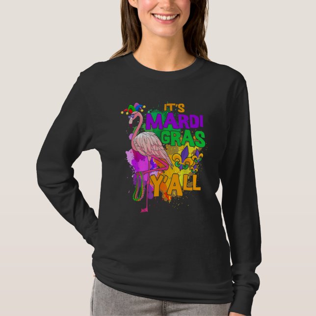 Flamingo Its Mardi Gras Yall Carnival Jester Hat W T-Shirt (Vorderseite)
