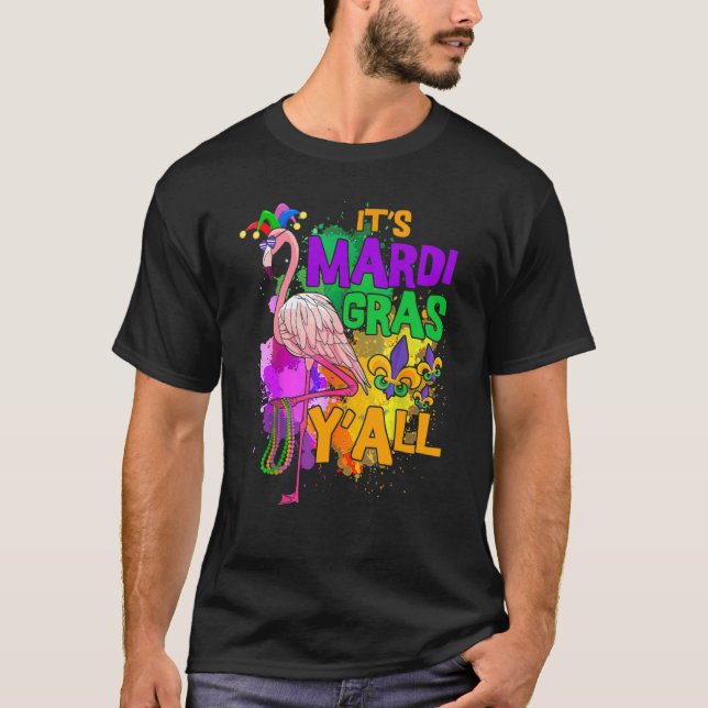 Flamingo Its Mardi Gras Yall Carnival Jester Hat W T-Shirt (Vorderseite)