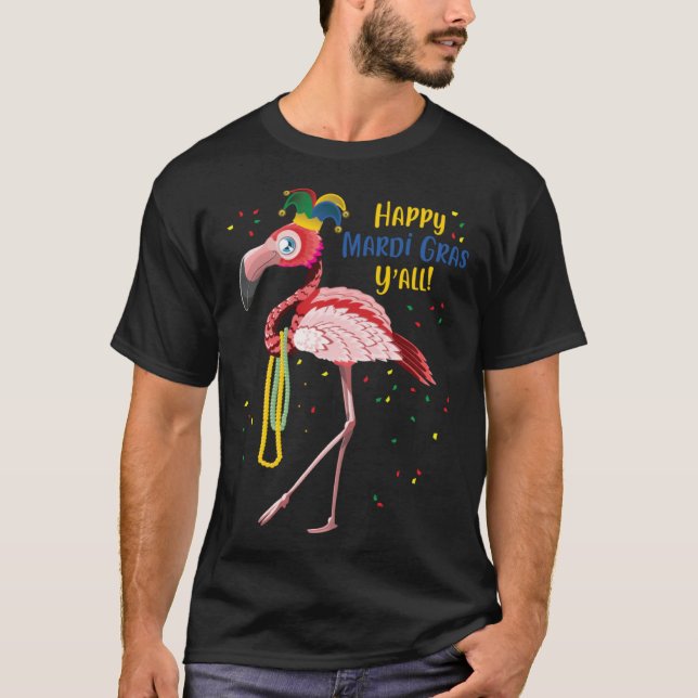 Flamingo Jester Hat Mardi Gras Fat Tuesday T-Shirt (Vorderseite)