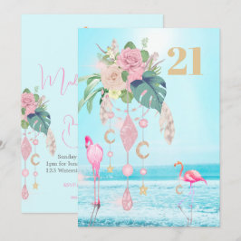 Flamingo Jewel Beach Floral 21. Geburtstag Einladung