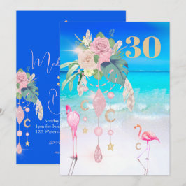Flamingo Jewel Beach Floral 30. Geburtstag Einladung