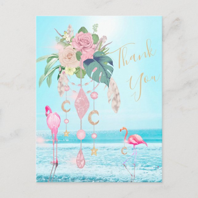 Flamingo Jewel Beach Floral Vielen Dank Postkarte