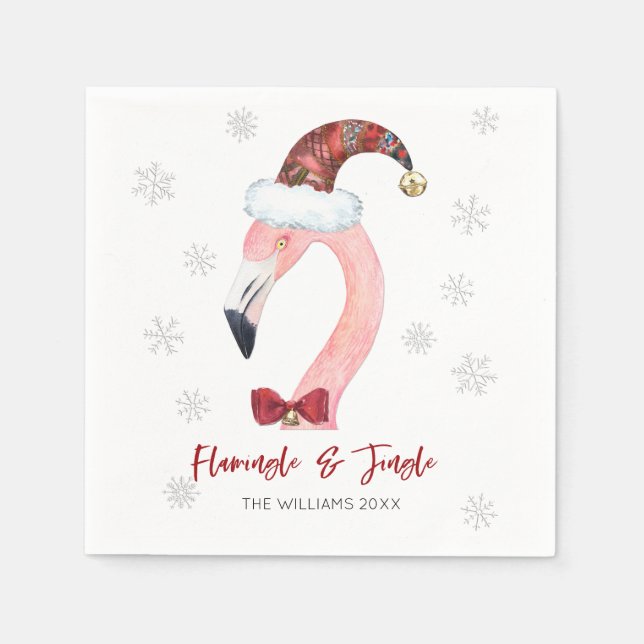 Flamingo & Jingle Typografy Weihnachtsmannmütze Ho Serviette (Vorderseite)