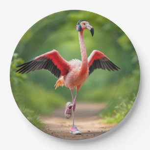 Flamingo-Joggen mit rosa Sneakers und hohen Spitze Pappteller