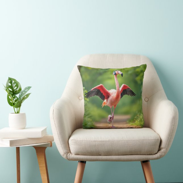 Flamingo Joggen mit rosa Sneakers und Kopfhörer Kissen (Stuhl )