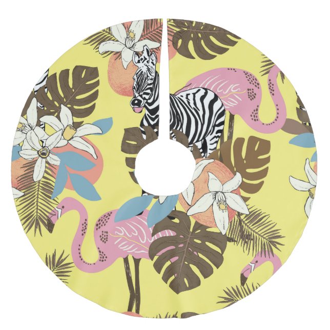 Flamingo Jungle: Exotisches Tiermuster. Polyester Weihnachtsbaumdecke (Vorderseite)