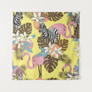Flamingo Jungle: Exotisches Tiermuster. Wandteppich