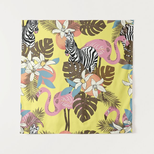 Flamingo Jungle: Exotisches Tiermuster. Wandteppich (Vorderseite)