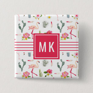 Flamingo-Kaktus-Ananas-Hibiskus-Muster Button