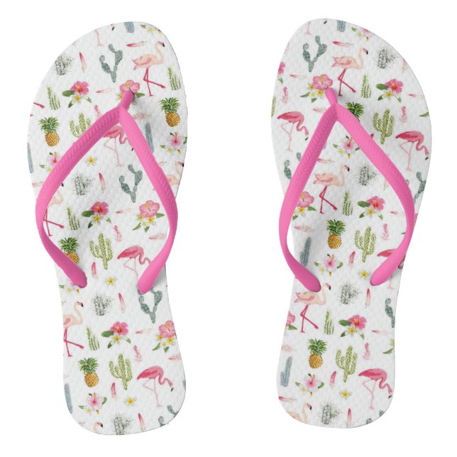 Flamingo-Kaktus-Ananas-Hibiskus-Muster Flip Flops (Fußbett)