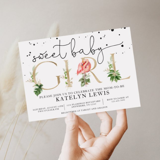 Flamingo Kinderdusche Einladung mit Palm-Blätter (Von Creator hochgeladen)