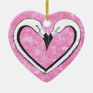 Flamingo Kiss heart Keramik Ornament