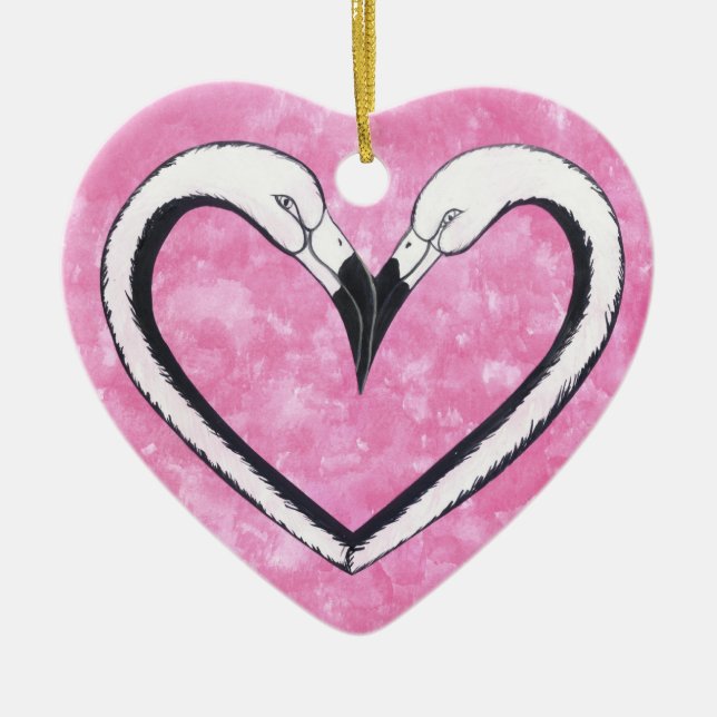 Flamingo Kiss heart Keramik Ornament (Vorne)