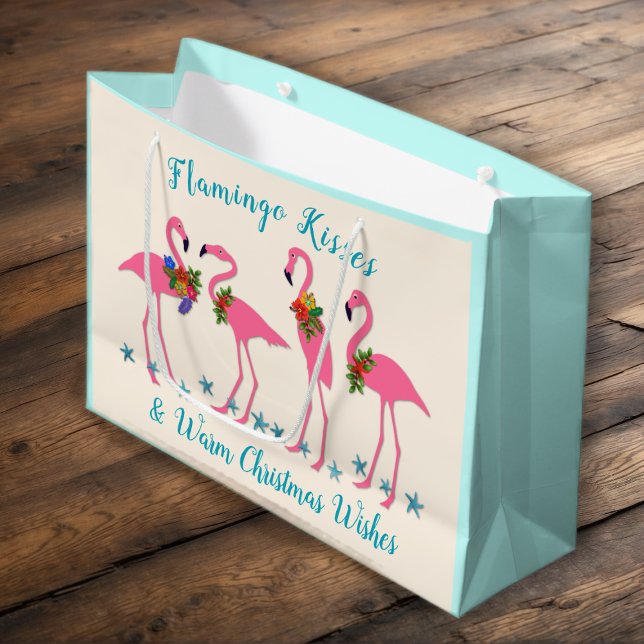 Flamingo Kisses Warm Christmas wünscht Geschenktas Große Geschenktüte (Von Creator hochgeladen)