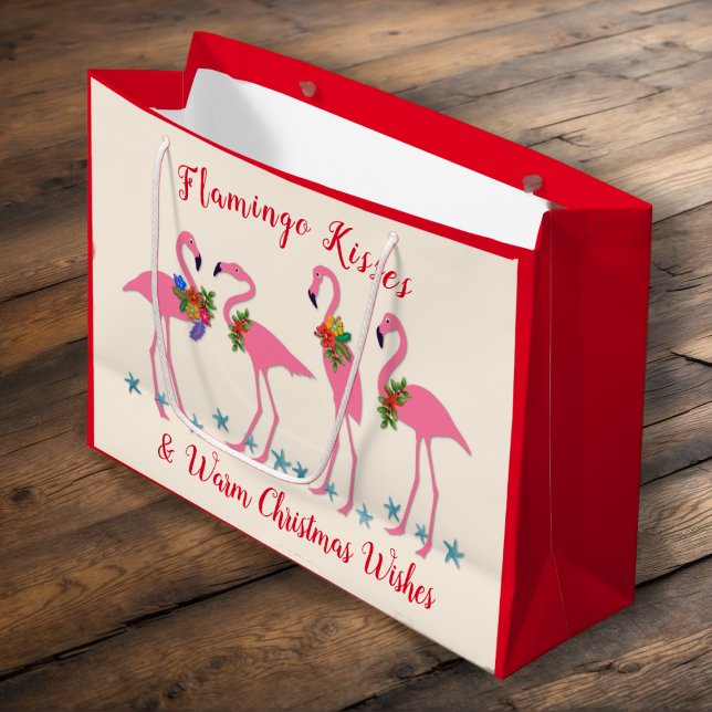 Flamingo Kisses Warm Christmas wünscht Geschenktas Große Geschenktüte (Von Creator hochgeladen)