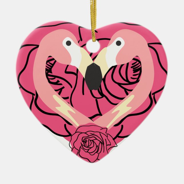 Flamingo Kissing und Herz Keramik Keramik Ornament (Vorne)