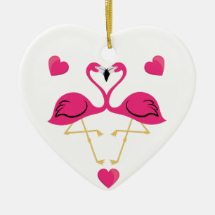 Flamingo Kissing und Herz Keramik Ornament