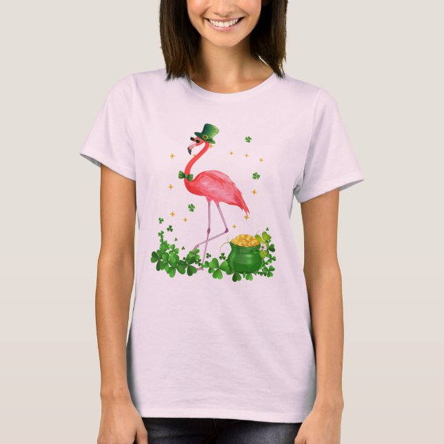 Flamingo, Kleeblatt, Irisch, Rosa Flamingo T-Shirt (Vorderseite)