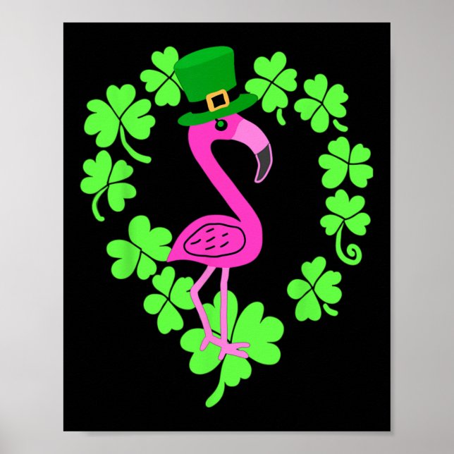 Flamingo Kleeblatt St Patricks Day Animal Poster (Vorne)