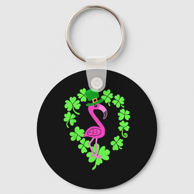 Flamingo Kleeblatt St Patricks Day Animal Schlüsselanhänger (Vorderseite)