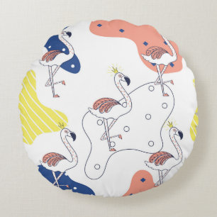 Flamingo-Krone: Abstraktes vintage nahtloses Muste Rundes Kissen