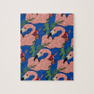 Flamingo-Kunst handgezeichnet Hibiskus Palmwedel Puzzle