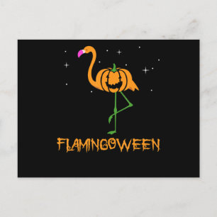Flamingo  Kürbis Halloween Flamingoween Vogel Rosa Einladungspostkarte