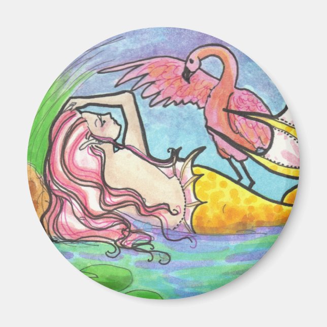 Flamingo Lagoon Mermaid Fantasy-Magnet Magnet (Vorne)