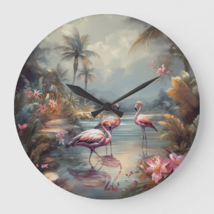 Flamingo Lagune Luxus Vintage Botanische Wanduhr