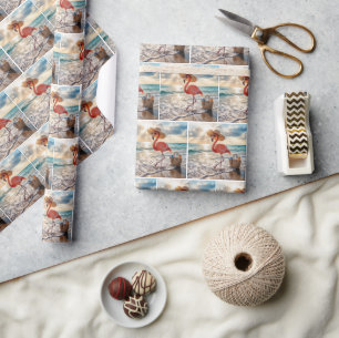 Flamingo läuft in der Brandung Geschenkpapier