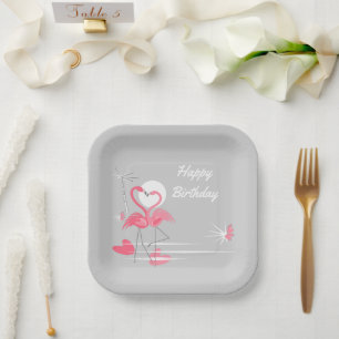 Flamingo Liebe Alles Gute zum Geburtstag quadratis Pappteller