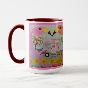 Flamingo-Liebe an der Vintager Anhänger-Volkskuns Tasse