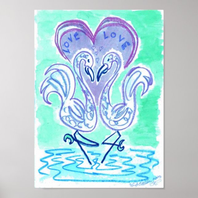 Flamingo Liebe blau von Wendy C Allen Poster (Vorne)