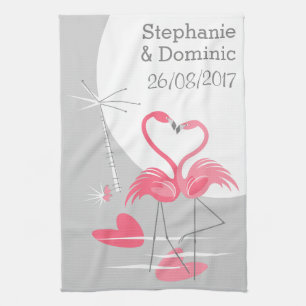 Flamingo Liebe Große Mondnamen Datum vertikal Handtuch
