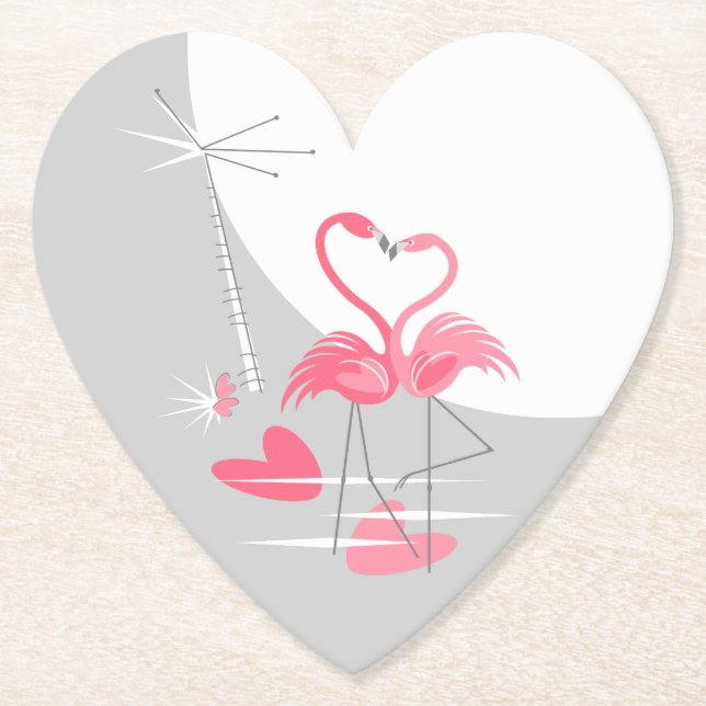 Flamingo Liebe Grosser Mond Untersetzer Herz (Vorderseite)