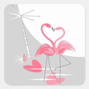 Flamingo Liebe Grosser Moon Aufkleber