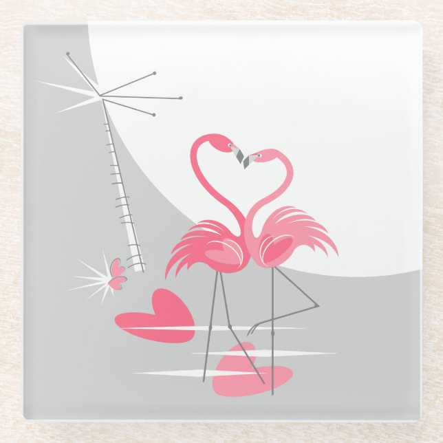 Flamingo Liebe Grosses Moon Untersetzer Glas (Vorderseite)