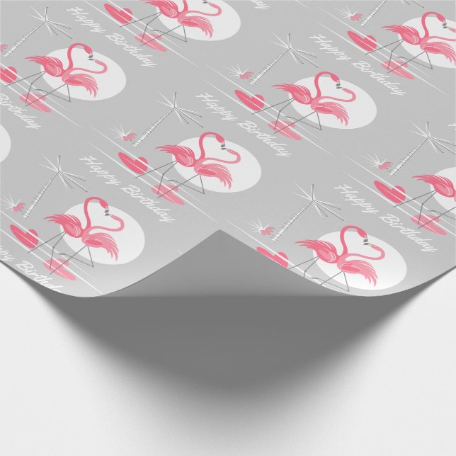 Flamingo Liebe Happy Birthday Packpapier (Ecke)