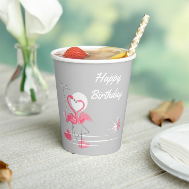 Flamingo Liebe Happy Birthday Pappbecher (In Situ)
