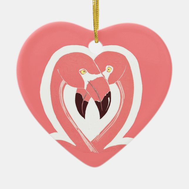 Flamingo-Liebe-Herz-Verzierung Keramik Ornament (Vorne)