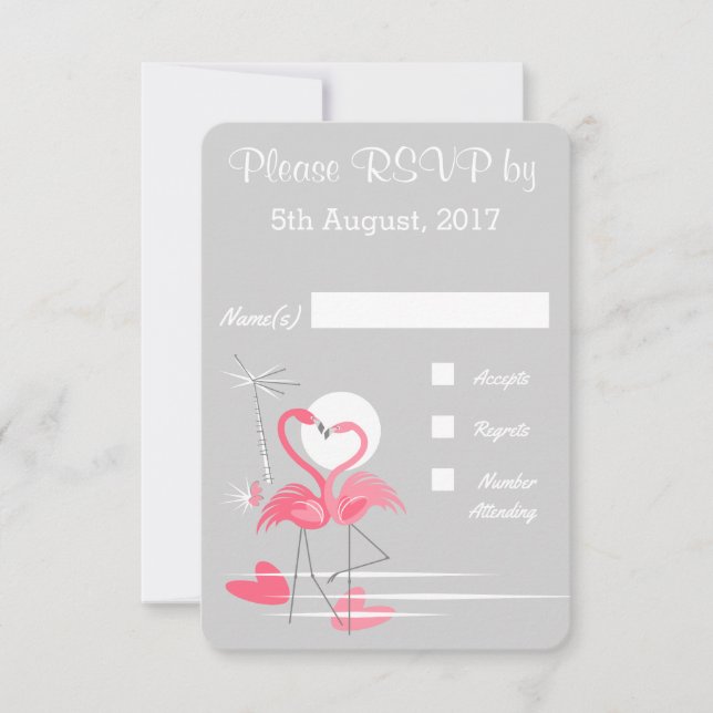 Flamingo Liebe Hochzeit RSVP Einladung (Vorderseite)