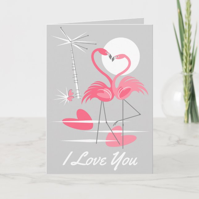 Flamingo Liebe I Liebe Sie in Text grau Karte (Vorderseite)