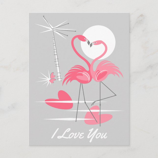 Flamingo Liebe I Liebe Sie Postkartenlandschaft Postkarte (Vorderseite)