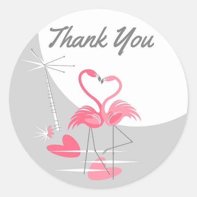 Flamingo Liebe Large Moon Aufkleber Danke rund (Vorderseite)