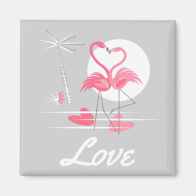 Flamingo Liebe Liebe Magnetquadrat Magnet (Vorne)