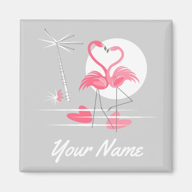 Flamingo Liebe Name Magnetquadrat Magnet (Vorne)