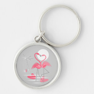 Flamingo Liebe Premium Schlüsselanhänger rund