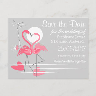 Flamingo Liebe Save the Date Postkartenlandschaft Ankündigungspostkarte