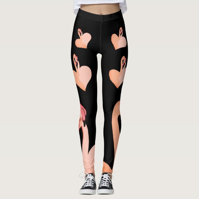 Flamingo-Liebe, Schwarze benutzerdefinierte Leggin Leggings (Vorderseite)